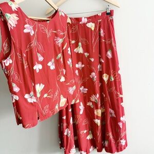 Vintage 90s Red Floral Tank Top & Skirt Set